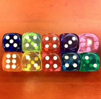 Transparent dice with pips